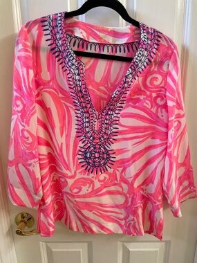 Lilly Pulitzer Pink White Silk Tunic